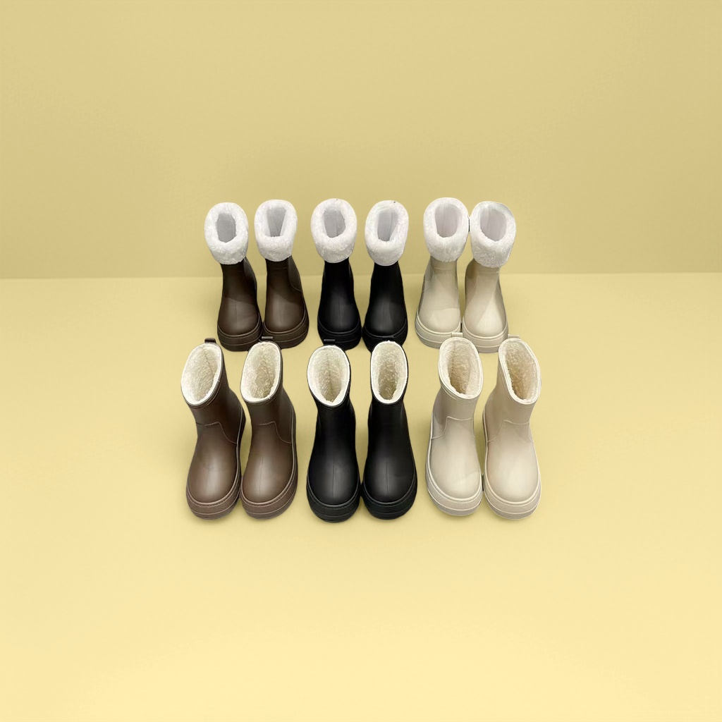 Thick-soled rain boots for women with fleece warmth in winter details Picture