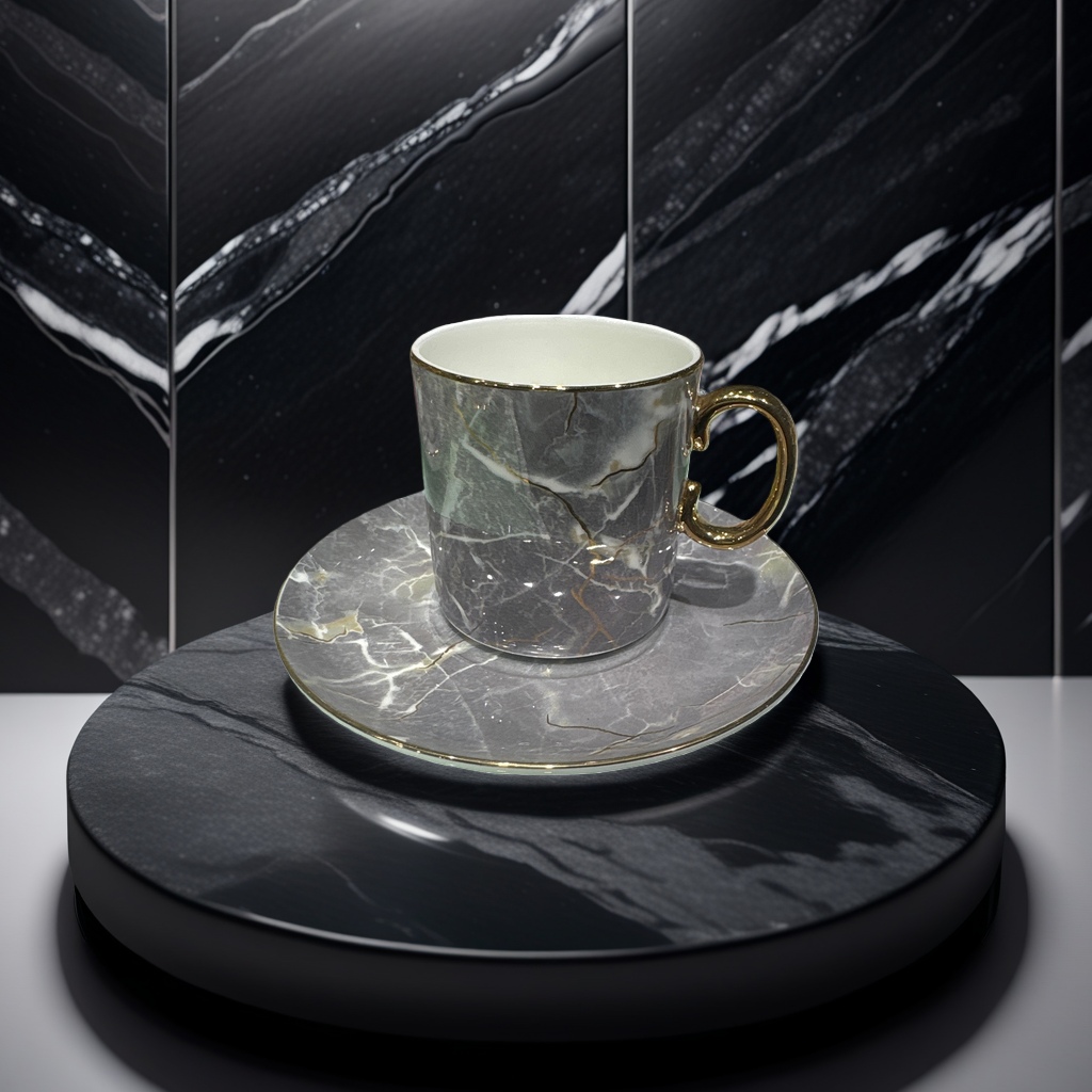 大理石纹+茶杯和茶碟产品图