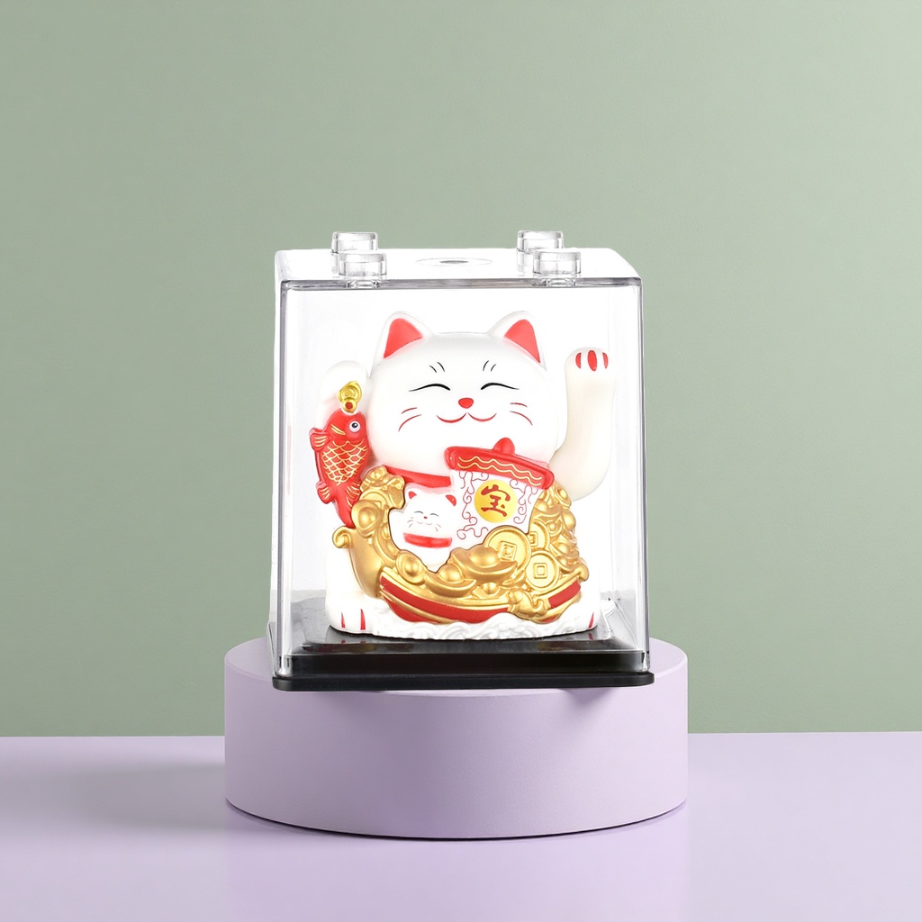 A copper maneki Neko figurine for office desks, a feng shui mascot for attracting wealth and good fortune details Picture