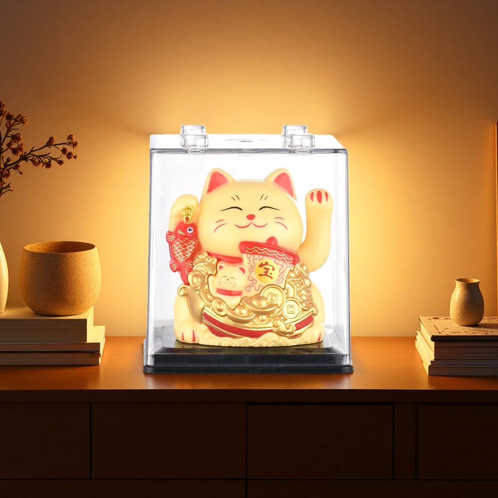 A copper maneki Neko figurine for office desks, a feng shui mascot for attracting wealth and good fortune Application Scenario