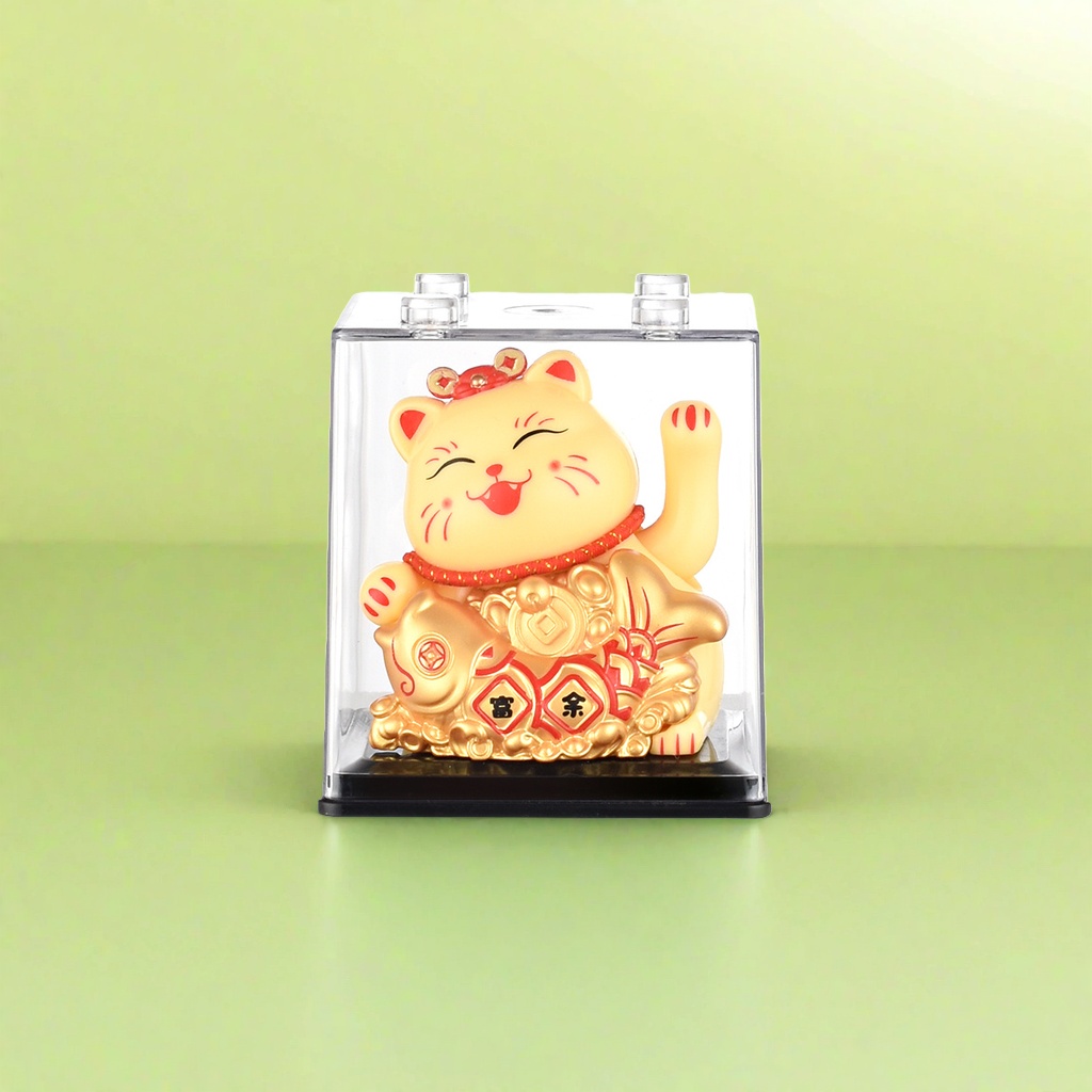 The copper sculpture of the Maneki Neko on the office desk is a feng shui mascot for attracting wealth and good fortune Application Scenario