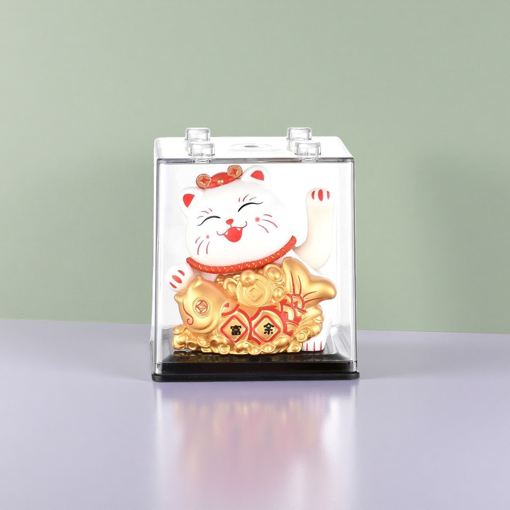 招财猫铜雕摆件办公室桌面招财纳福吉祥装饰招财猫太阳能摆件