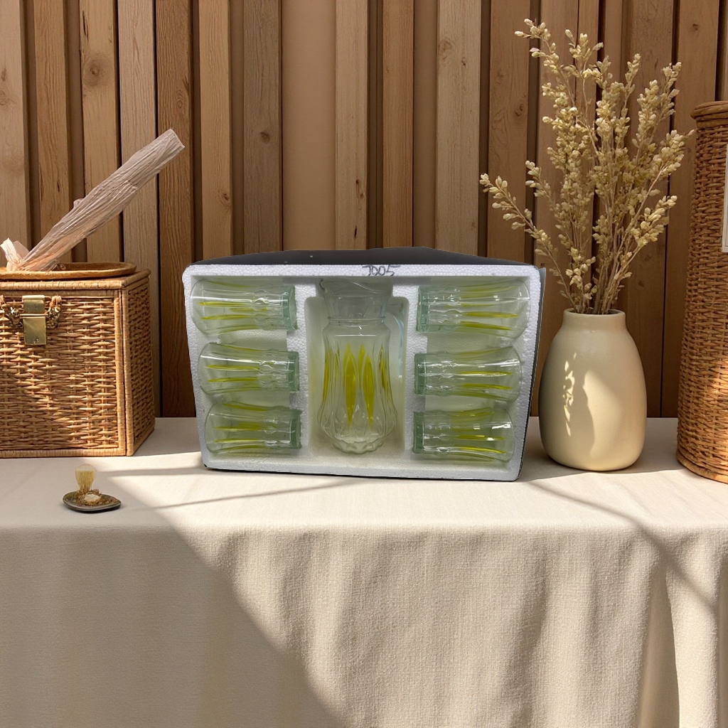 Glassware set: A combination of glass water bottles and cups details Picture