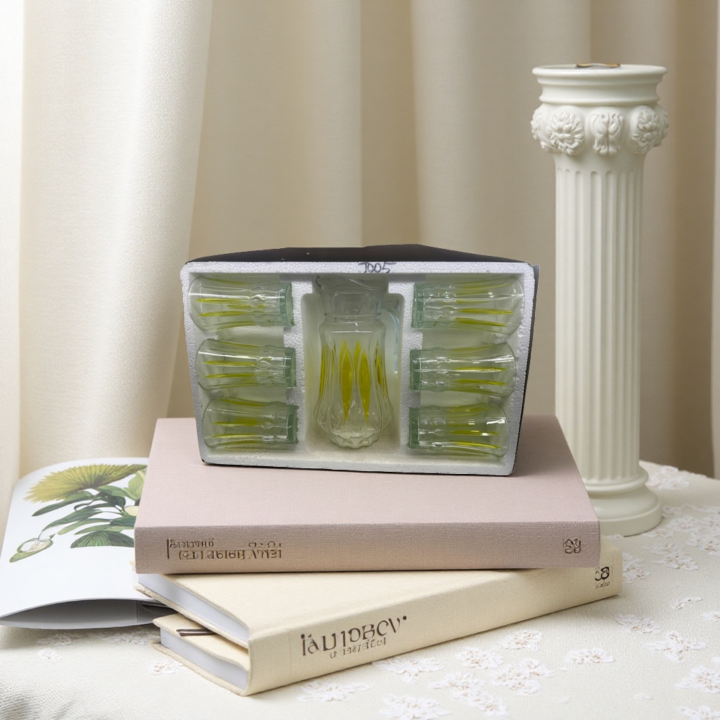 Glassware set: A combination of glass water bottles and cups Specification image