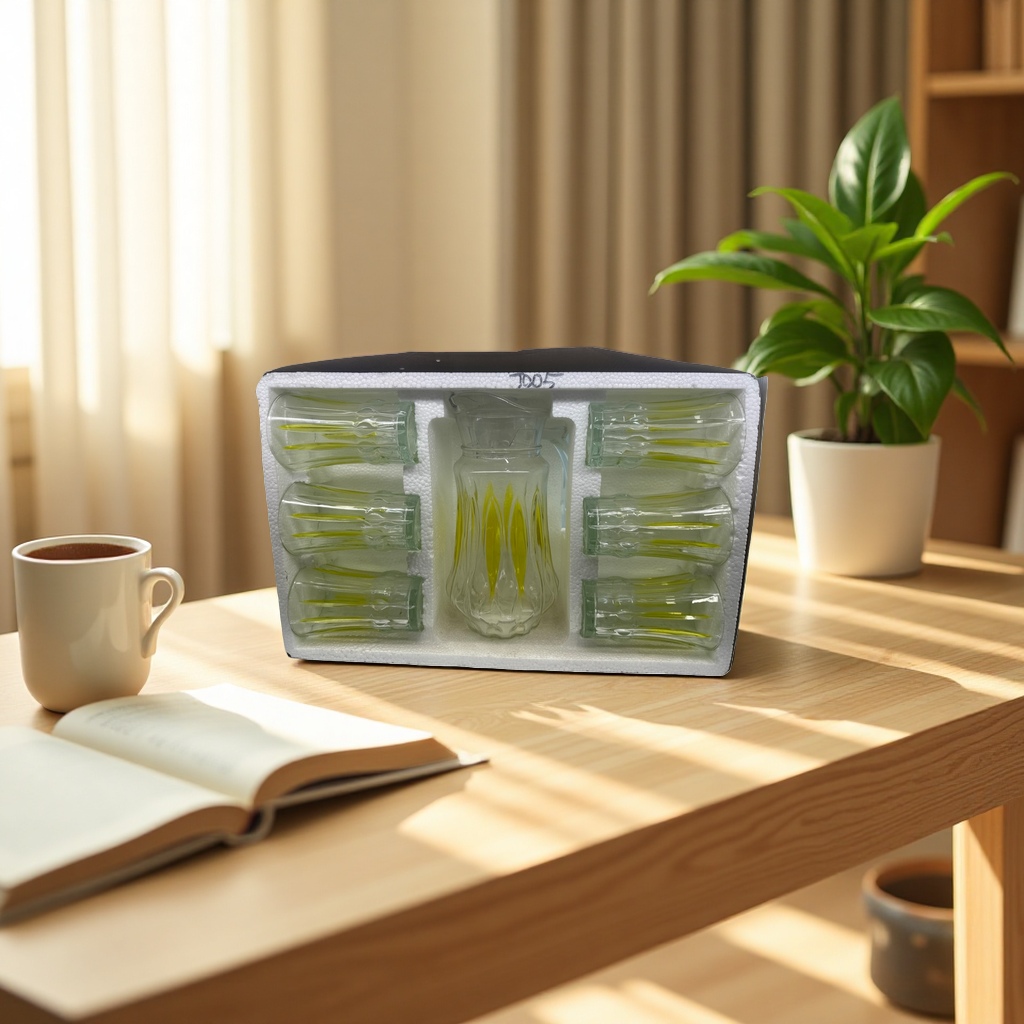 Glassware set: A combination of glass water bottles and cups Application Scenario