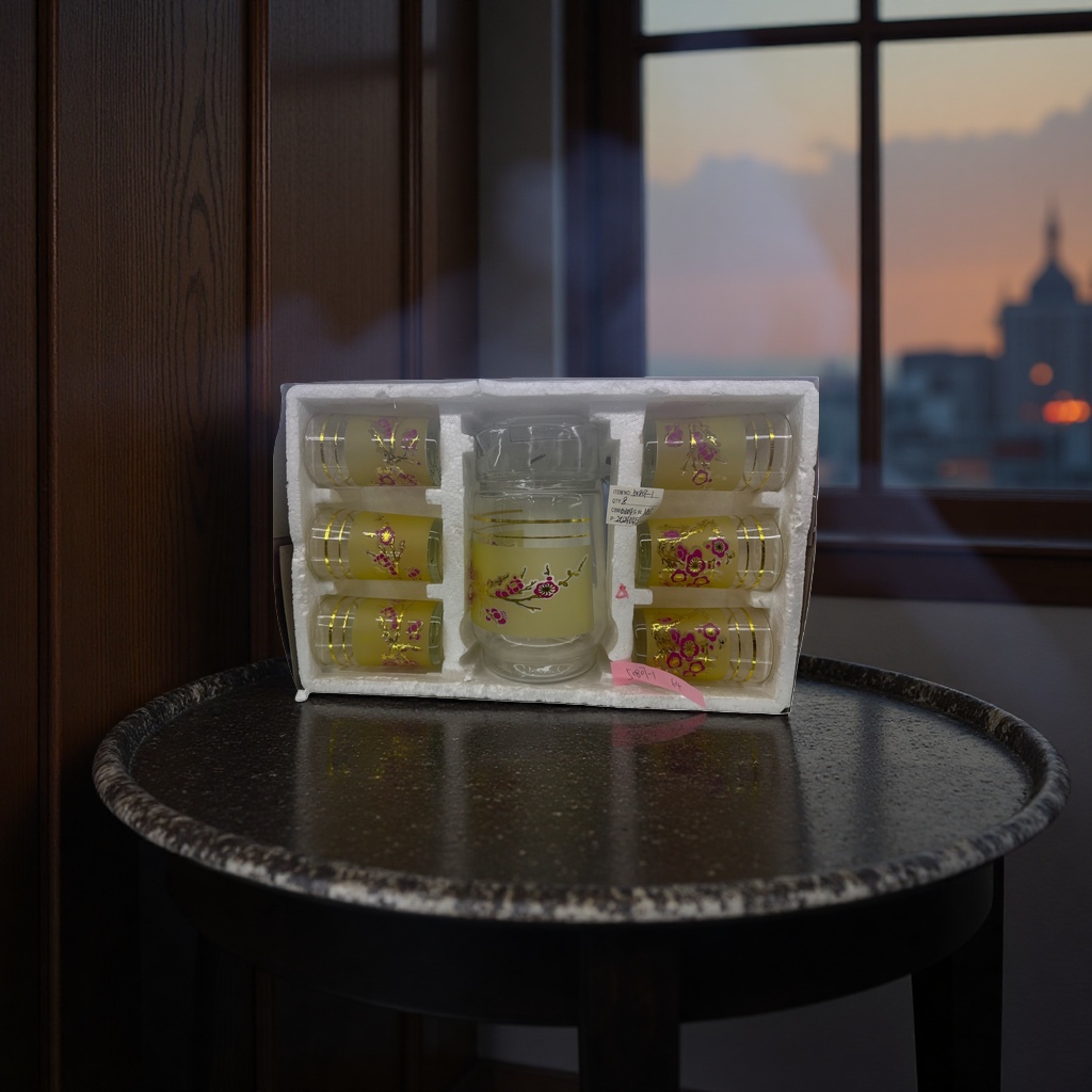 A Nordic-style glass cup set of 6 pieces, featuring high borosilicate heat-resistant transparent water cups for simple home use Specification image