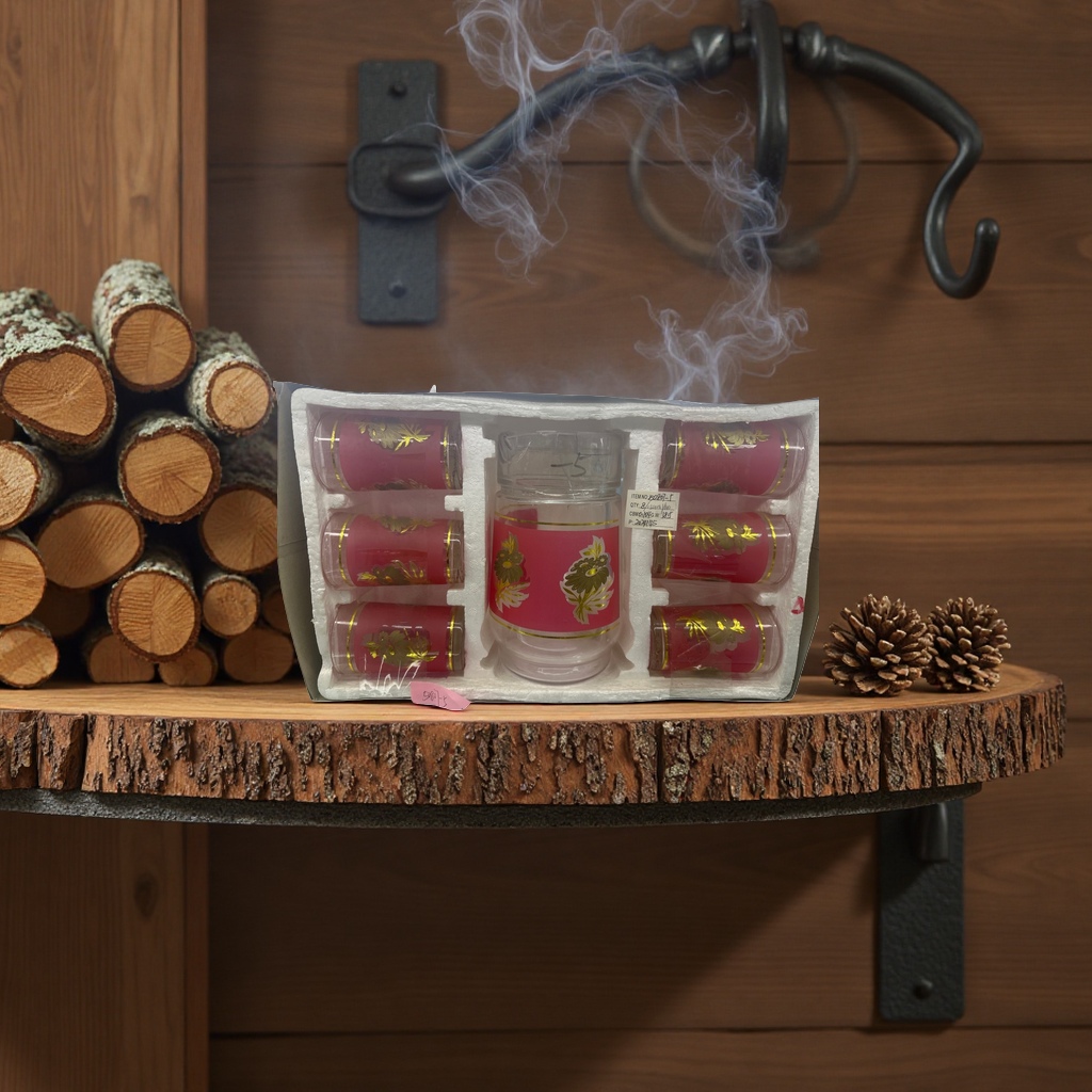 A set of 6 red floral-patterned glass cups, featuring high borosilicate heat-resistant tea and water cups details Picture