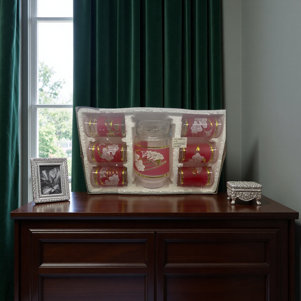 A set of 6 red floral-patterned high borosilicate glass cups for home and office use details Picture