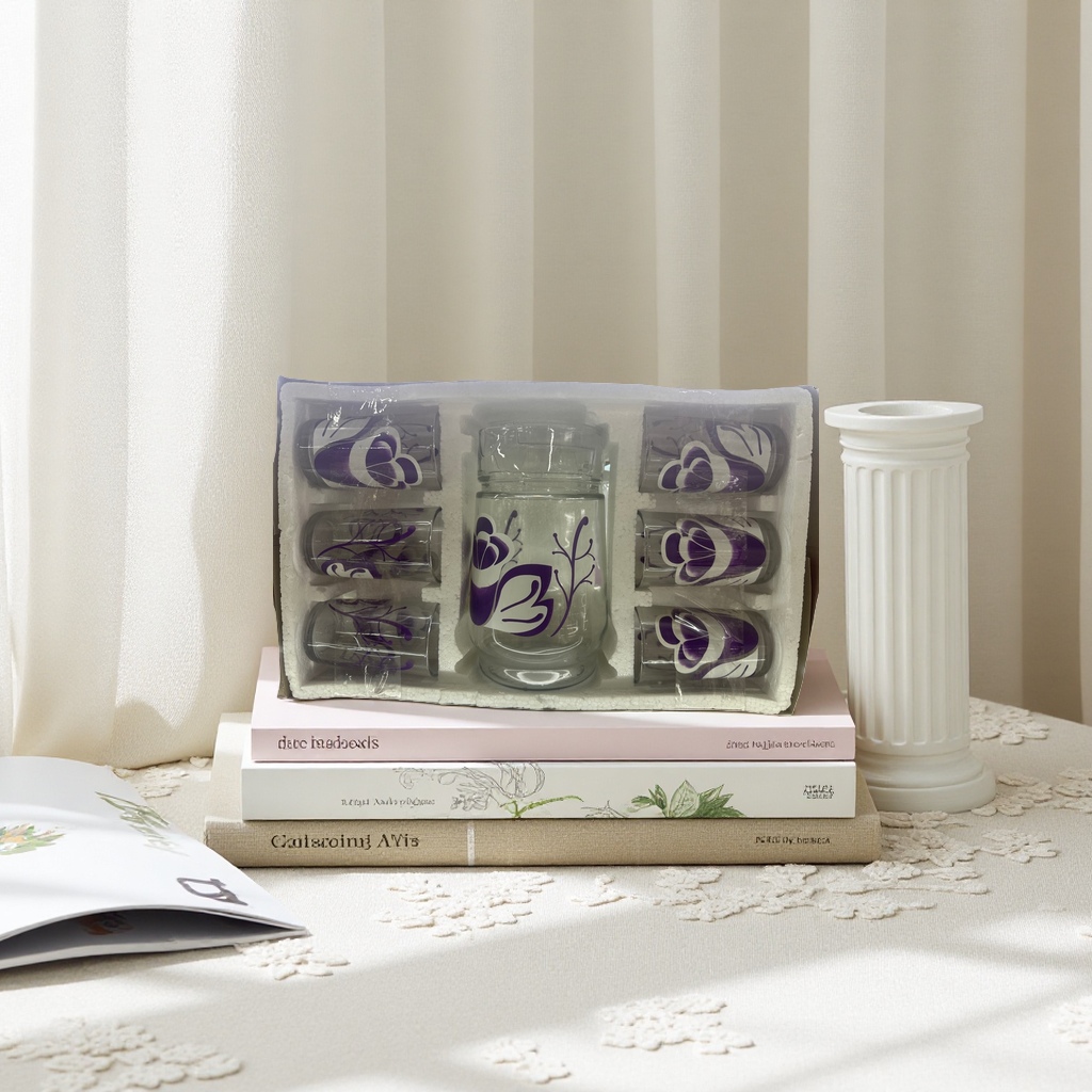 A set of 6 purple patterned glass cups, containing high borosilicate heat-resistant transparent water cups Specification image