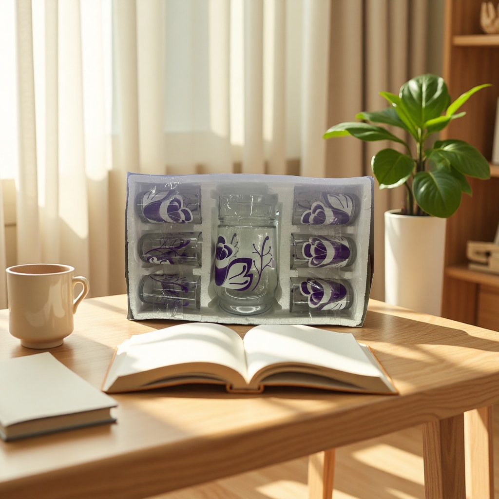 A set of 6 purple patterned glass cups, containing high borosilicate heat-resistant transparent water cups Application Scenario