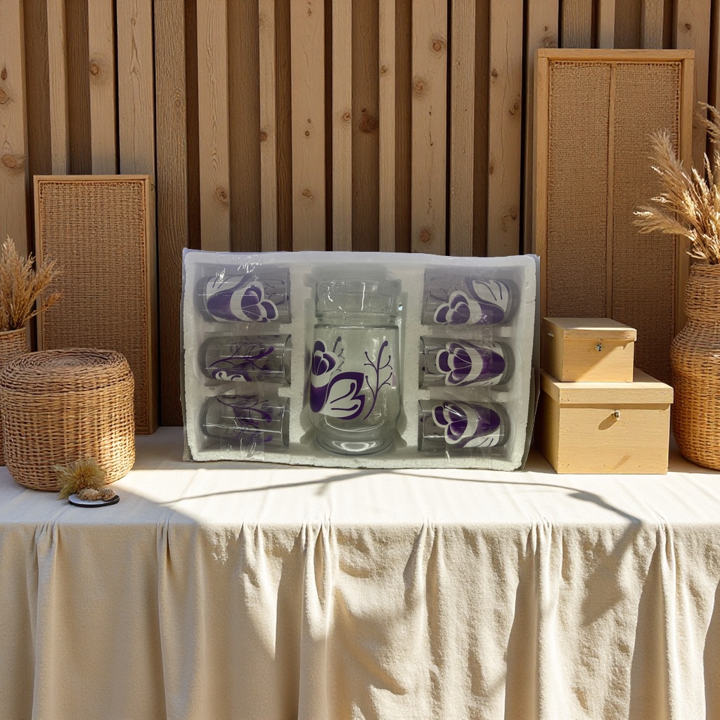 A set of 6 purple patterned glass cups, containing high borosilicate heat-resistant transparent water cups details Picture