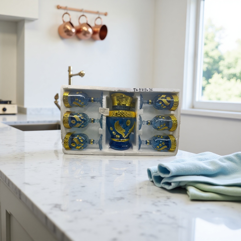 Blue and gold decorated glass wine set, highball glass decanter, wine divider, gift box Application Scenario