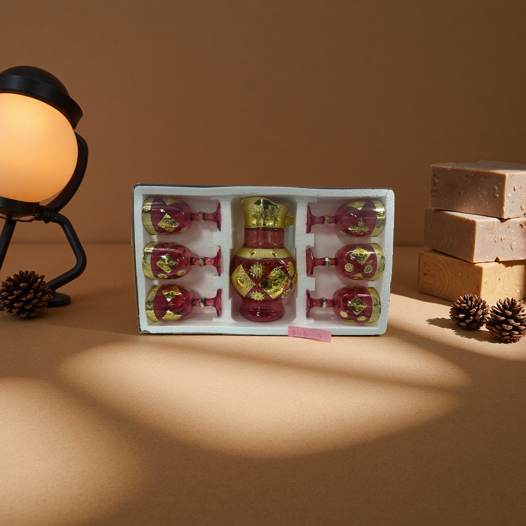 Red and gold decorated wine set, ceramic wine pot and wine glass gift box details Picture
