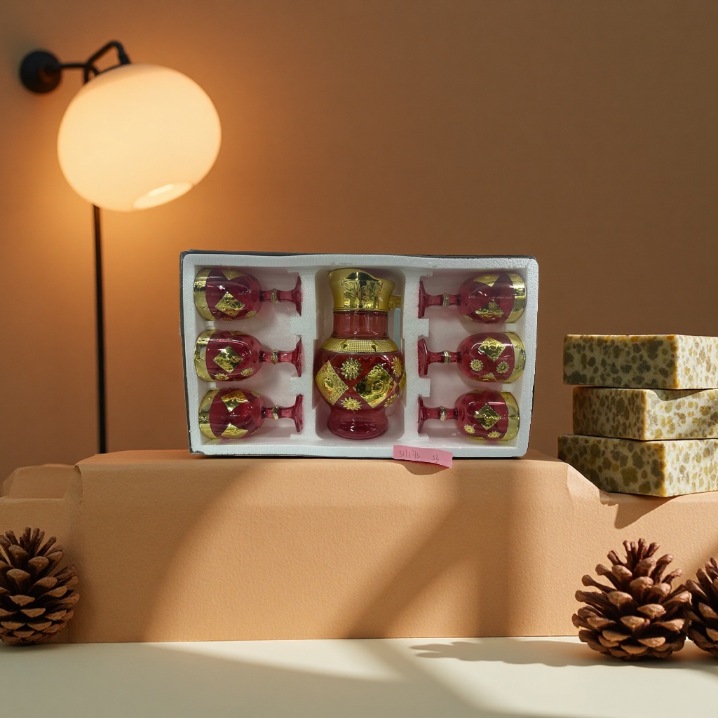 Red and gold decorated wine set, ceramic wine pot and wine glass gift box Application Scenario