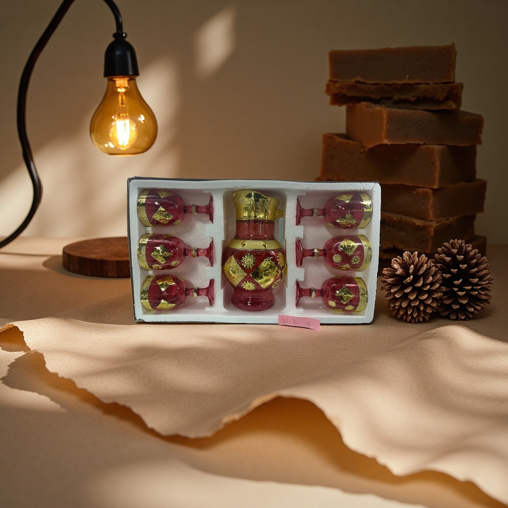 Red and gold decorated wine set, ceramic wine pot and wine glass gift box Specification image
