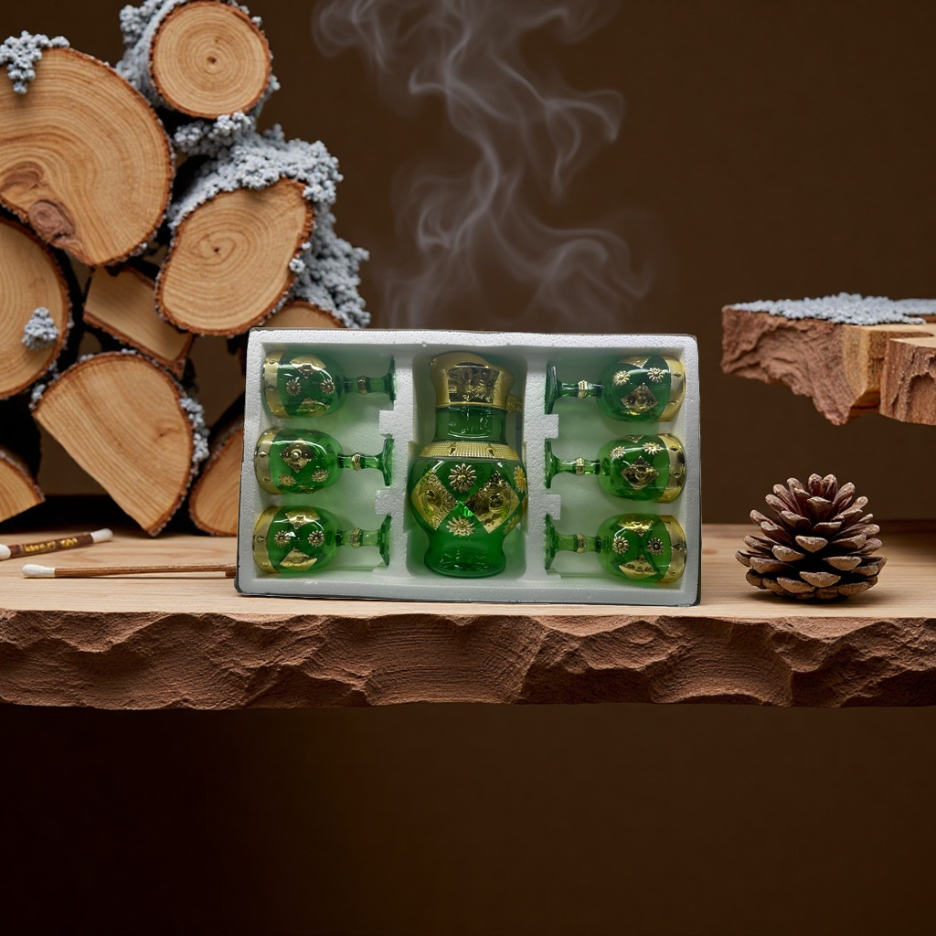 Green glass wine set, wine set, tall glass, decanter, wine divider, gift box details Picture