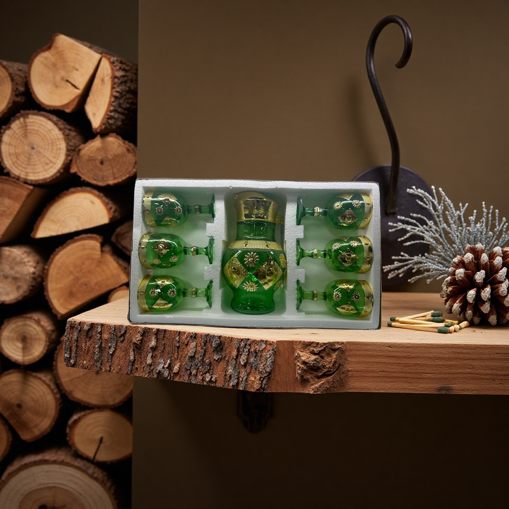 Green glass wine set, wine set, tall glass, decanter, wine divider, gift box Specification image