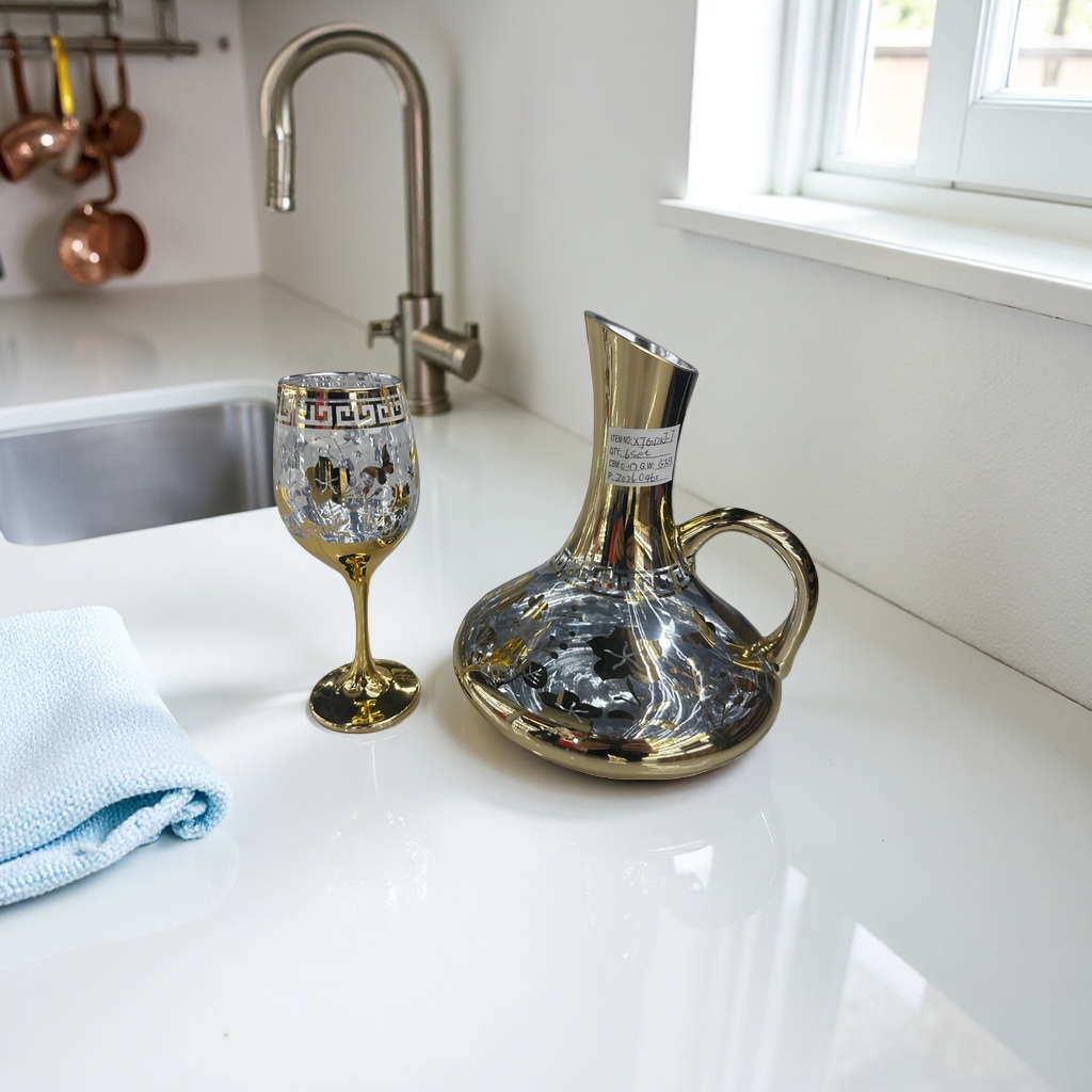 Decorative wine set, wine glass with wine pot, home decor gift box details Picture