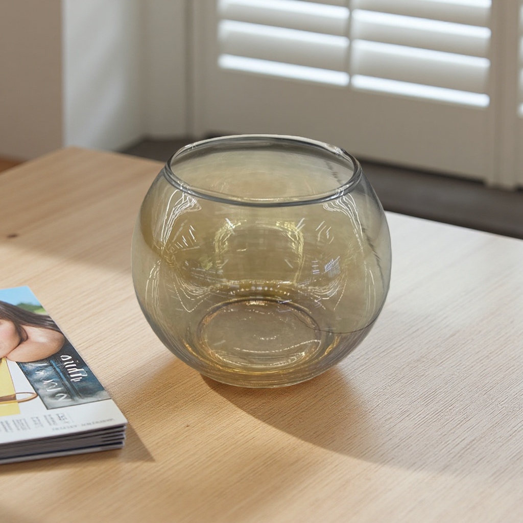 Amber glass vase, a Nordic-style living room decorative item, highly transparent and hand-blown