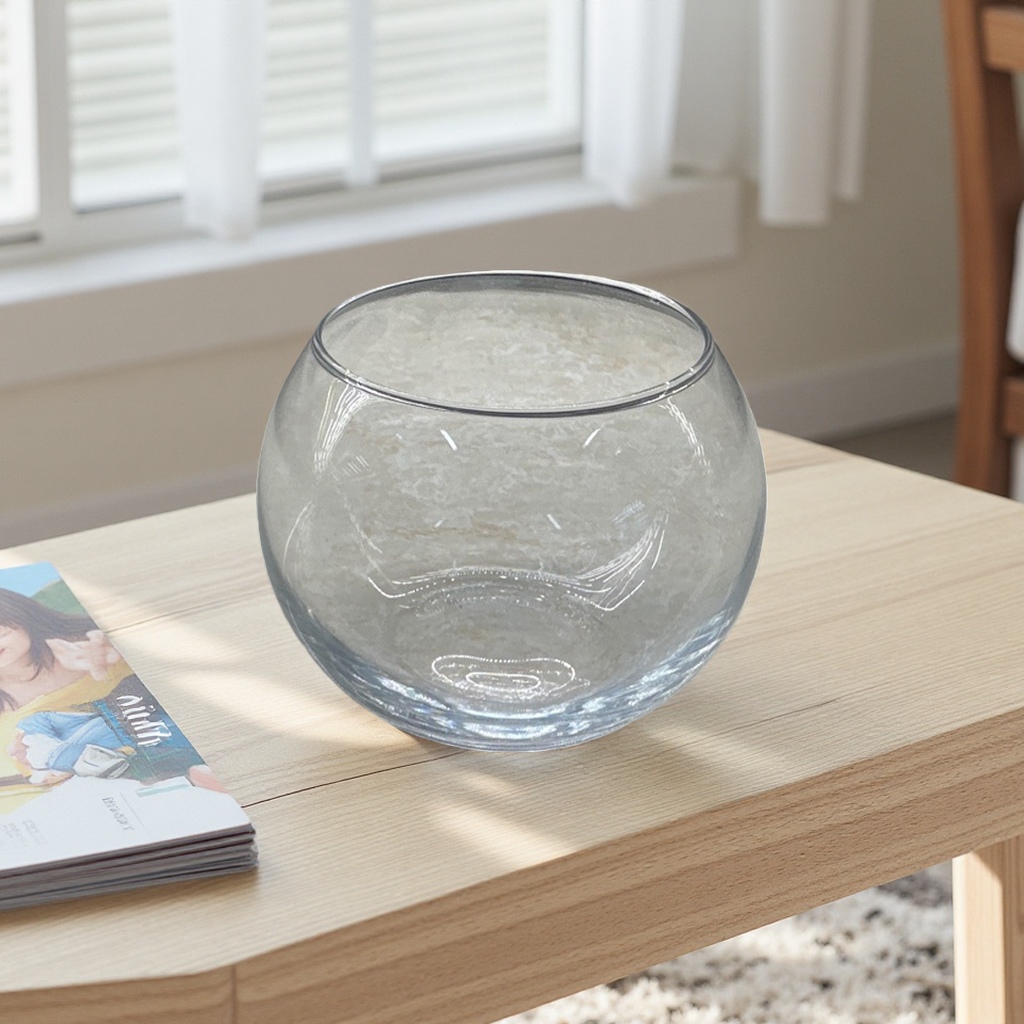 Transparent glass fish tank, a small circular ornamental aquarium for home use, a silent filtering fish container