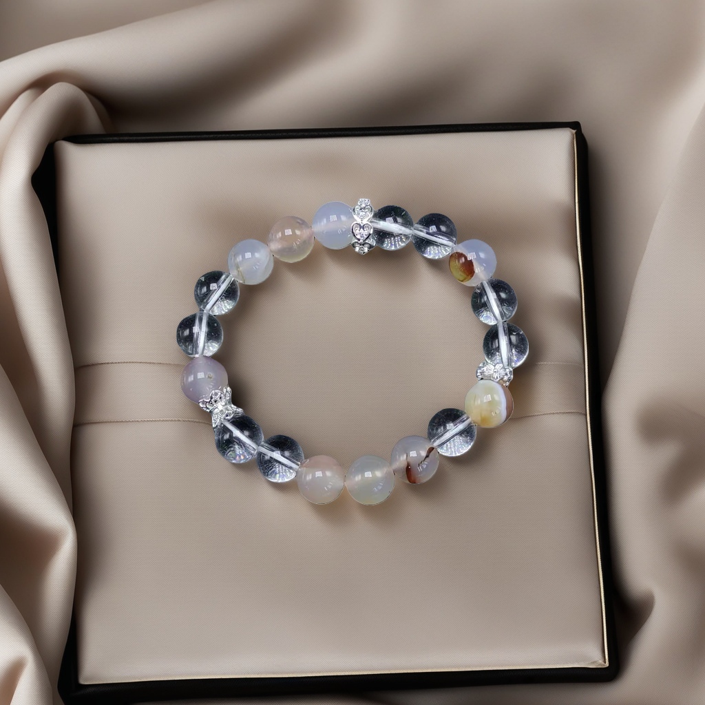 A fashionable and light luxury wrist accessory with a white glass and agate design for ladies Application Scenario