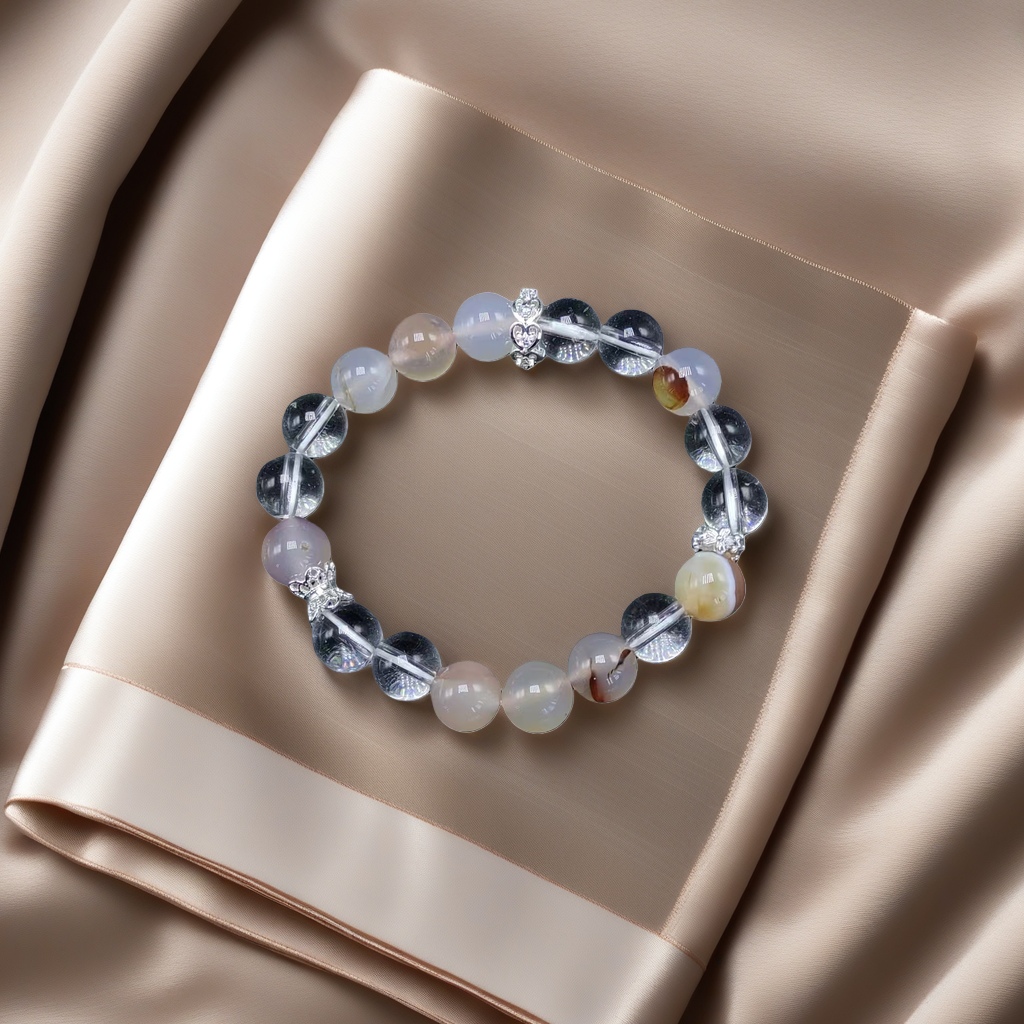 A fashionable and light luxury wrist accessory with a white glass and agate design for ladies details Picture