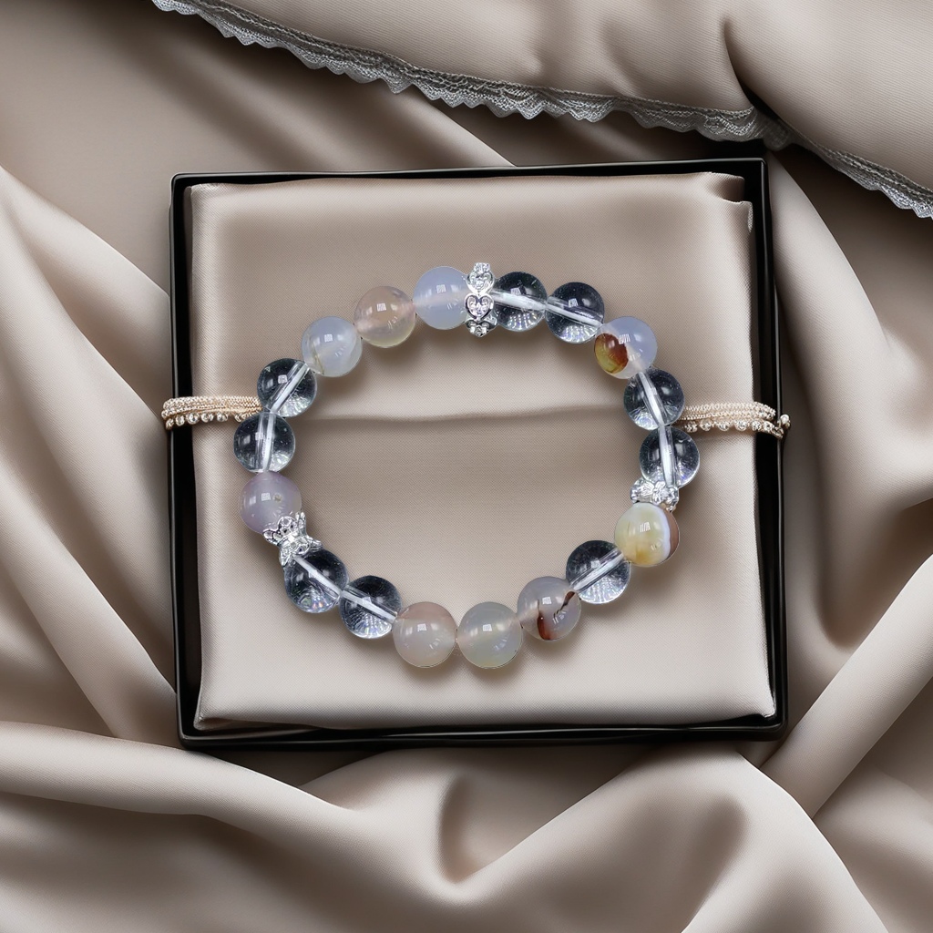 A fashionable and light luxury wrist accessory with a white glass and agate design for ladies Specification image