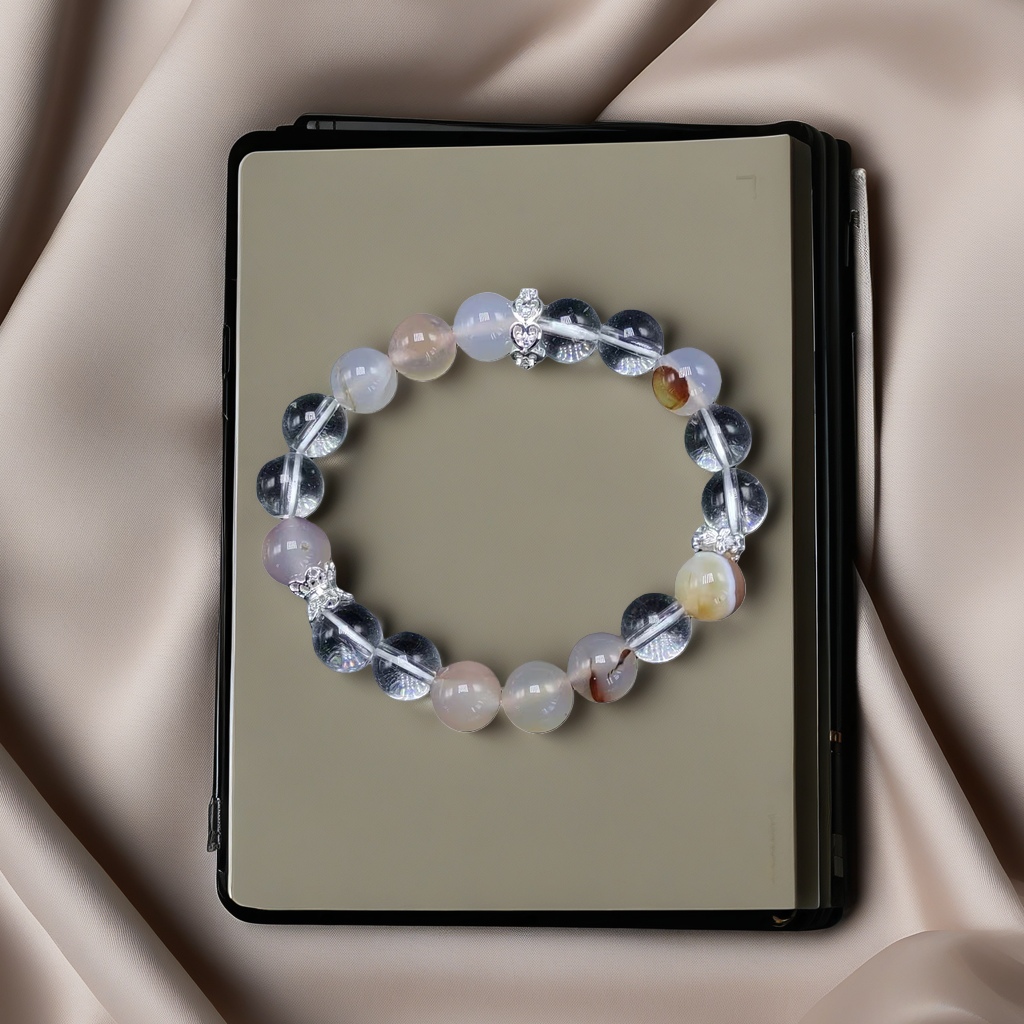 A fashionable and light luxury wrist accessory with a white glass and agate design for ladies