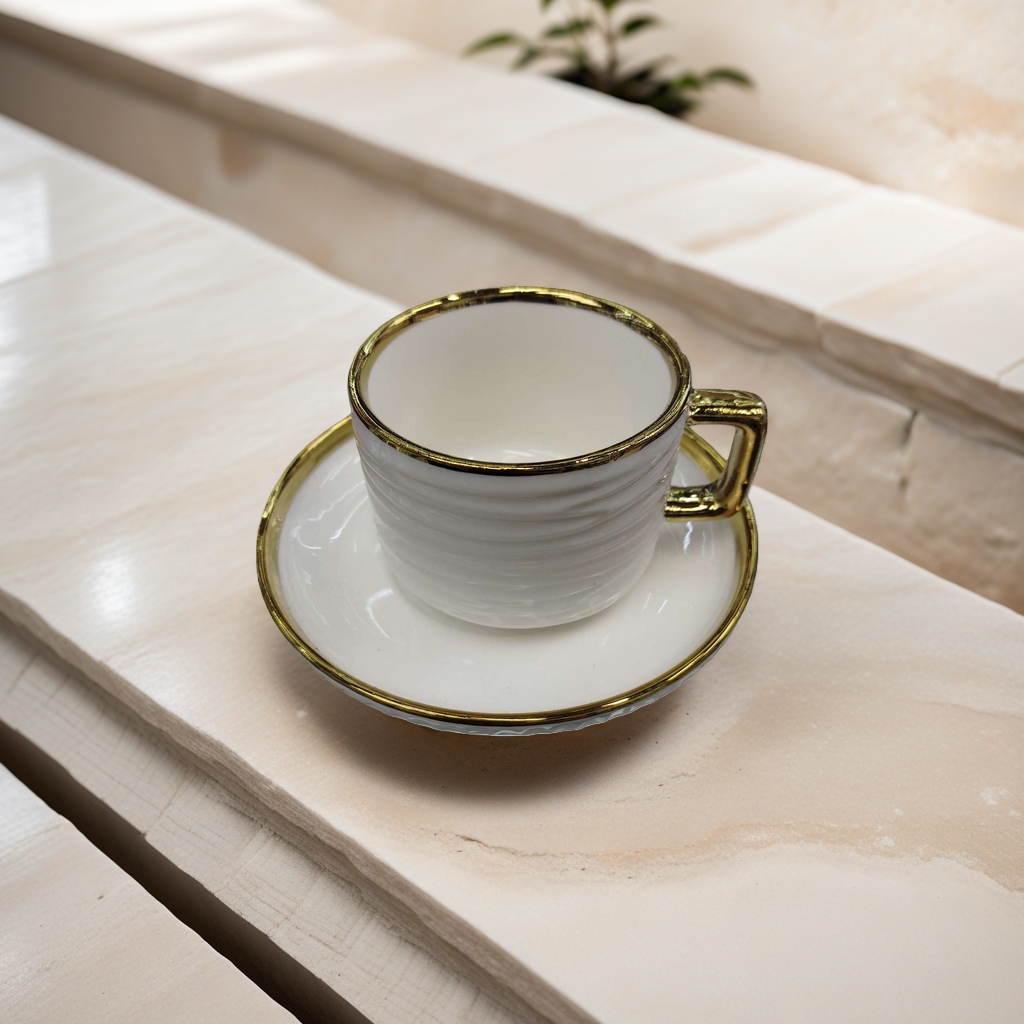 White tea cup and saucer set with golden borders Application Scenario