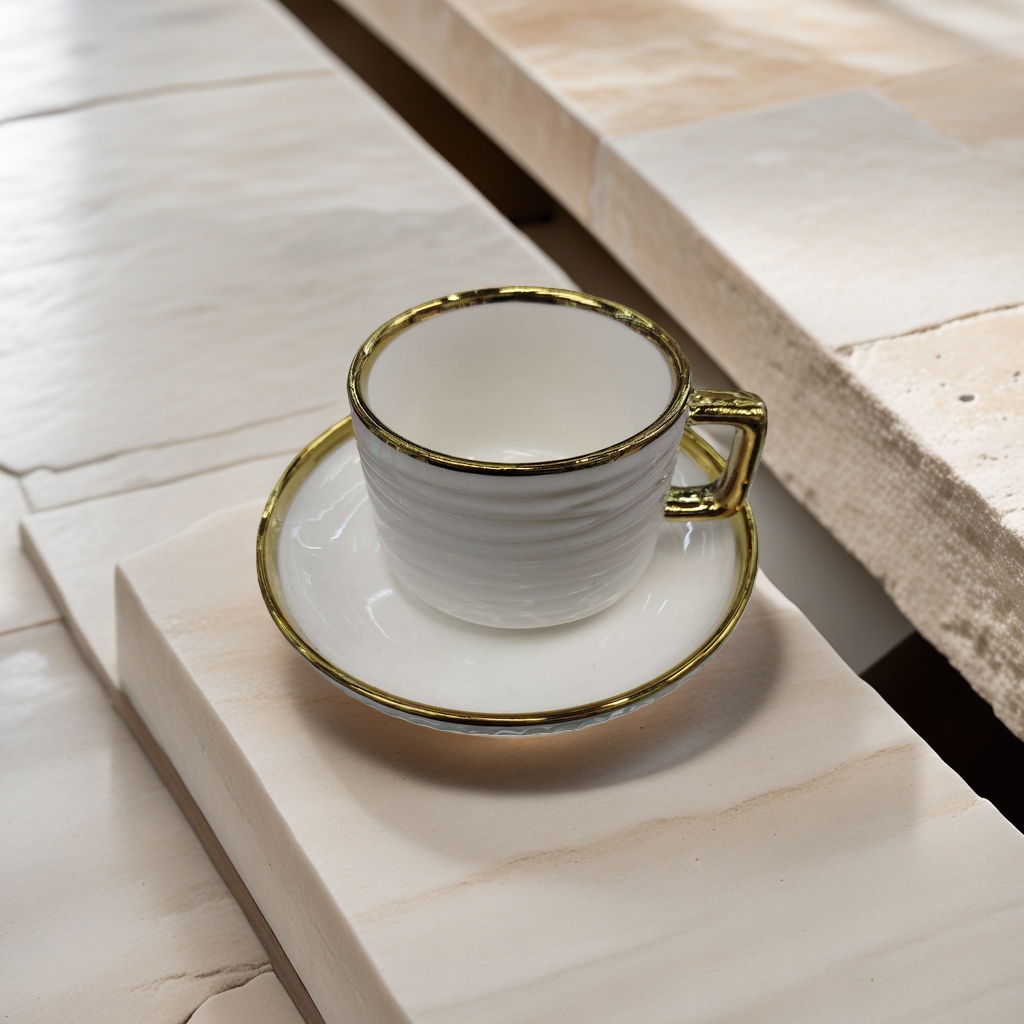 White tea cup and saucer set with golden borders Specification image