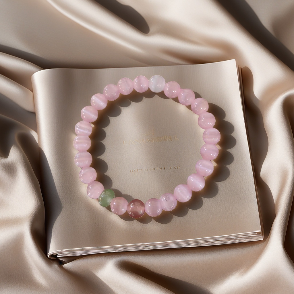 Pink cat's eye bead bracelet, a lady's round bead, exudes a light luxury and elegant daily outfit details Picture