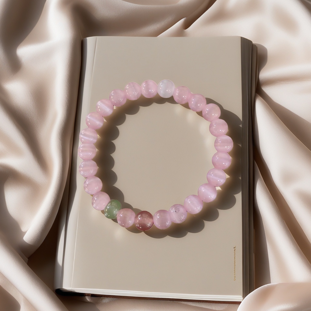 Pink cat's eye bead bracelet, a lady's round bead, exudes a light luxury and elegant daily outfit