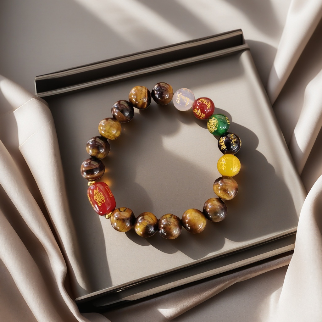 Wholesale natural yellow tiger's eye stone five-way Wealth bracelet Spirit for men and women couple style bracelets Specification image