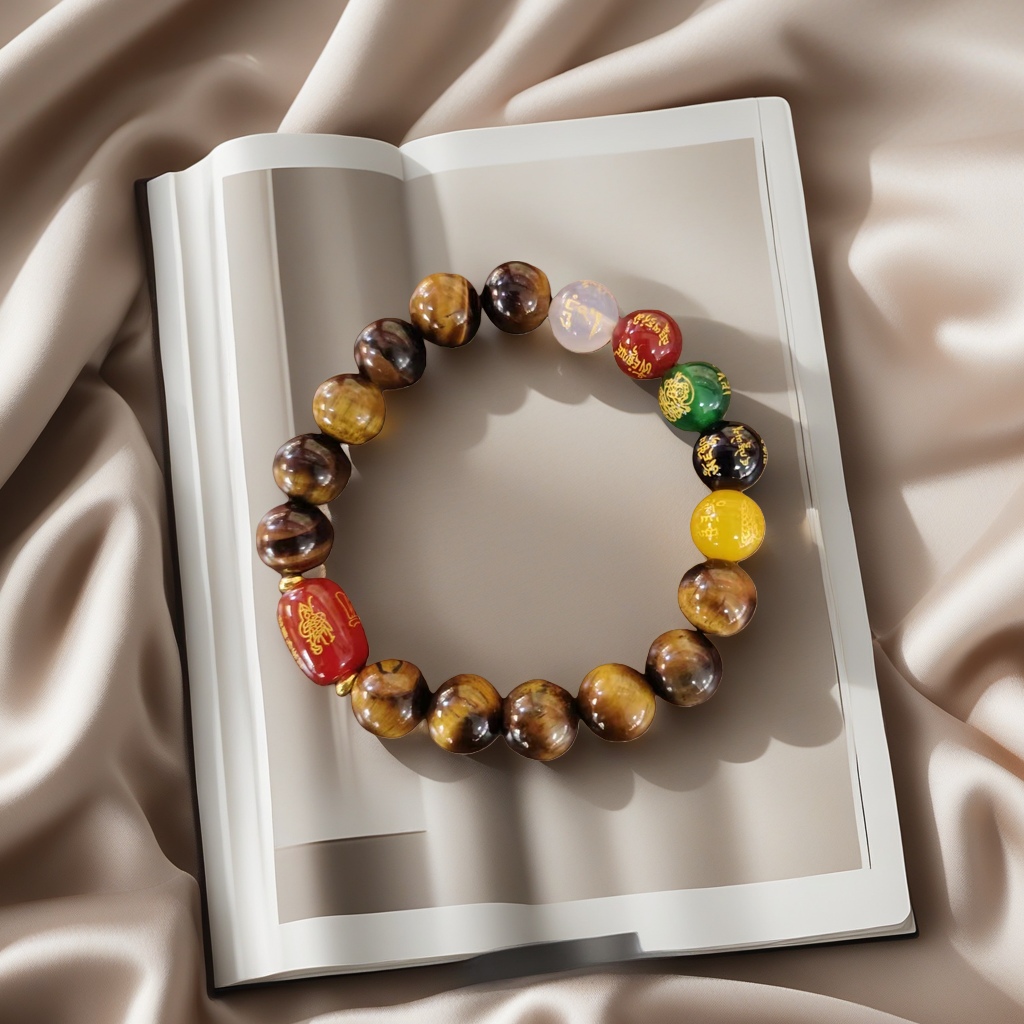 Wholesale natural yellow tiger's eye stone five-way Wealth bracelet Spirit for men and women couple style bracelets details Picture