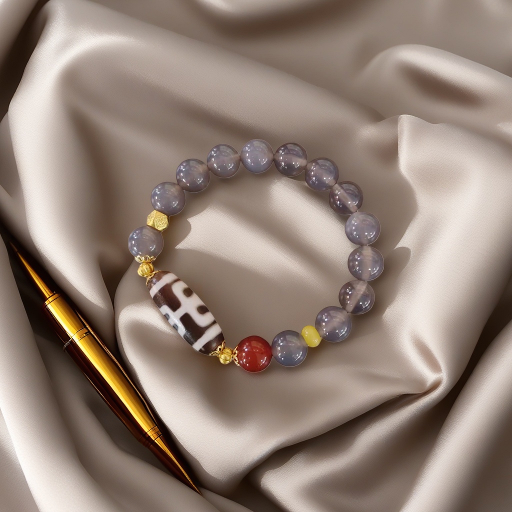 10mm smoke purple grey agate bracelet with large round beads, a new best-selling men's bracelet accessory for travel souvenirs Specification image