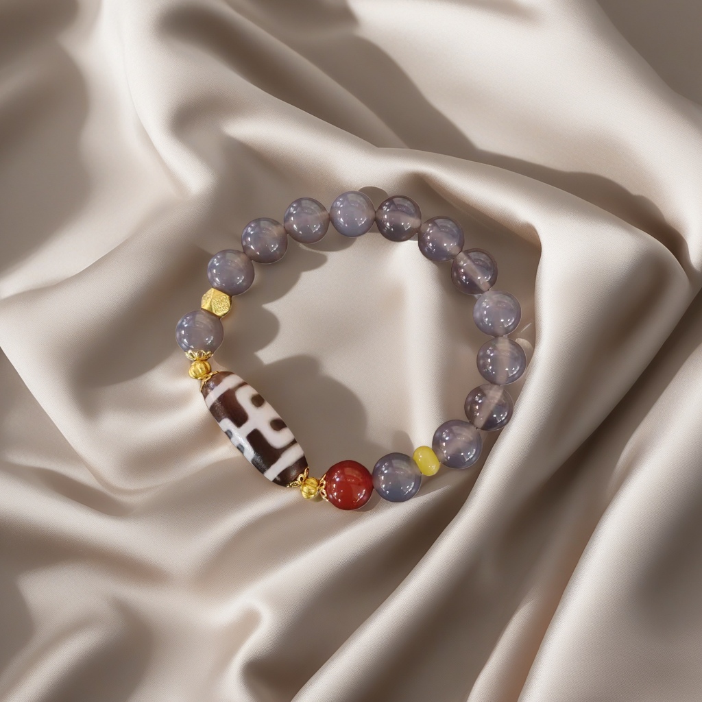 10mm smoke purple grey agate bracelet with large round beads, a new best-selling men's bracelet accessory for travel souvenirs details Picture