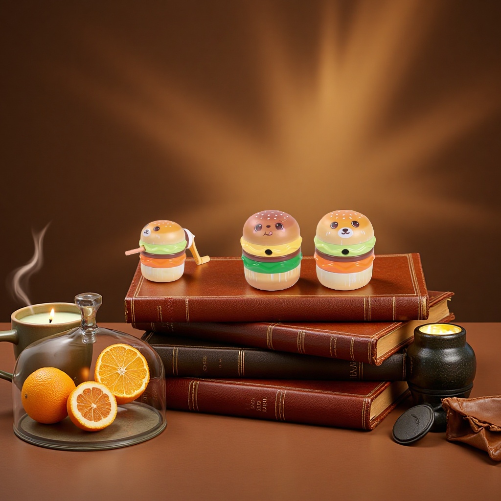 A creative pen holder storage box in the shape of a hamburger, a student office desktop stationery organizer Application Scenario