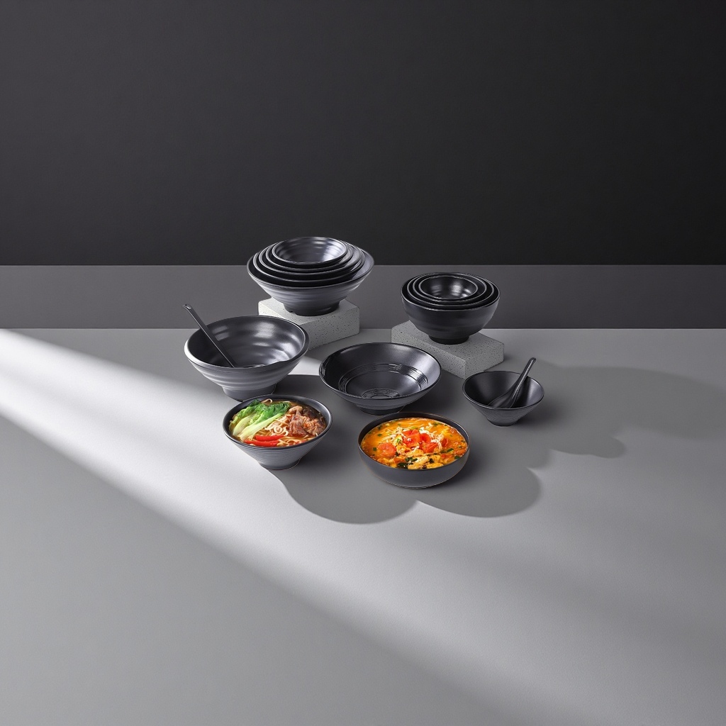 黑色陶瓷碗餐具套装 家用简约耐高温盛饭碗套装