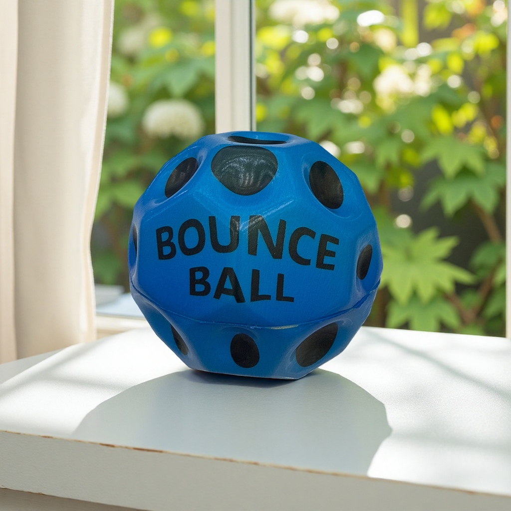 Blue perforated BOUNCE BALL, a children's educational and fitness toy