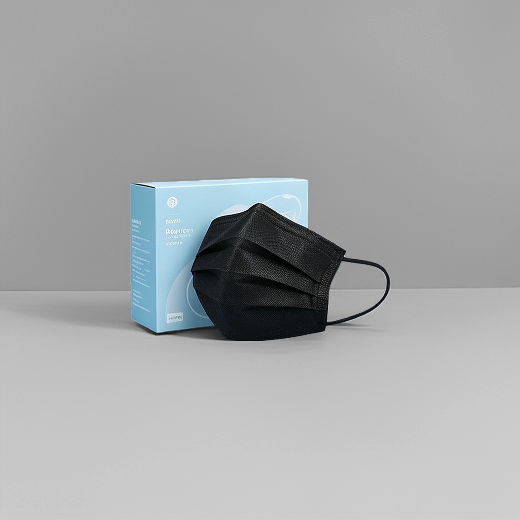 Black mask, three-layer protection, breathable and comfortable, daily medical surgical mask details Picture