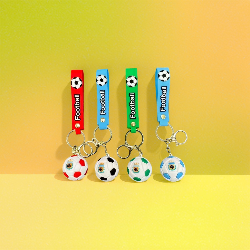 Football-themed keychain, metallic texture mini spherical pendant, fashionable sporty style portable accessory details Picture
