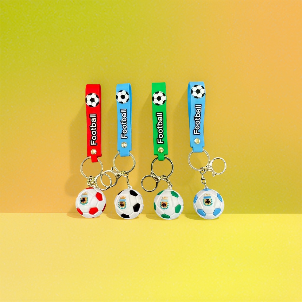 Football-themed keychain, metallic texture mini spherical pendant, fashionable sporty style portable accessory Specification image