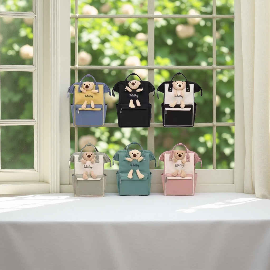 Cute little bear decorated backpack for students commuting light, fashionable and casual 🎒 Specification image