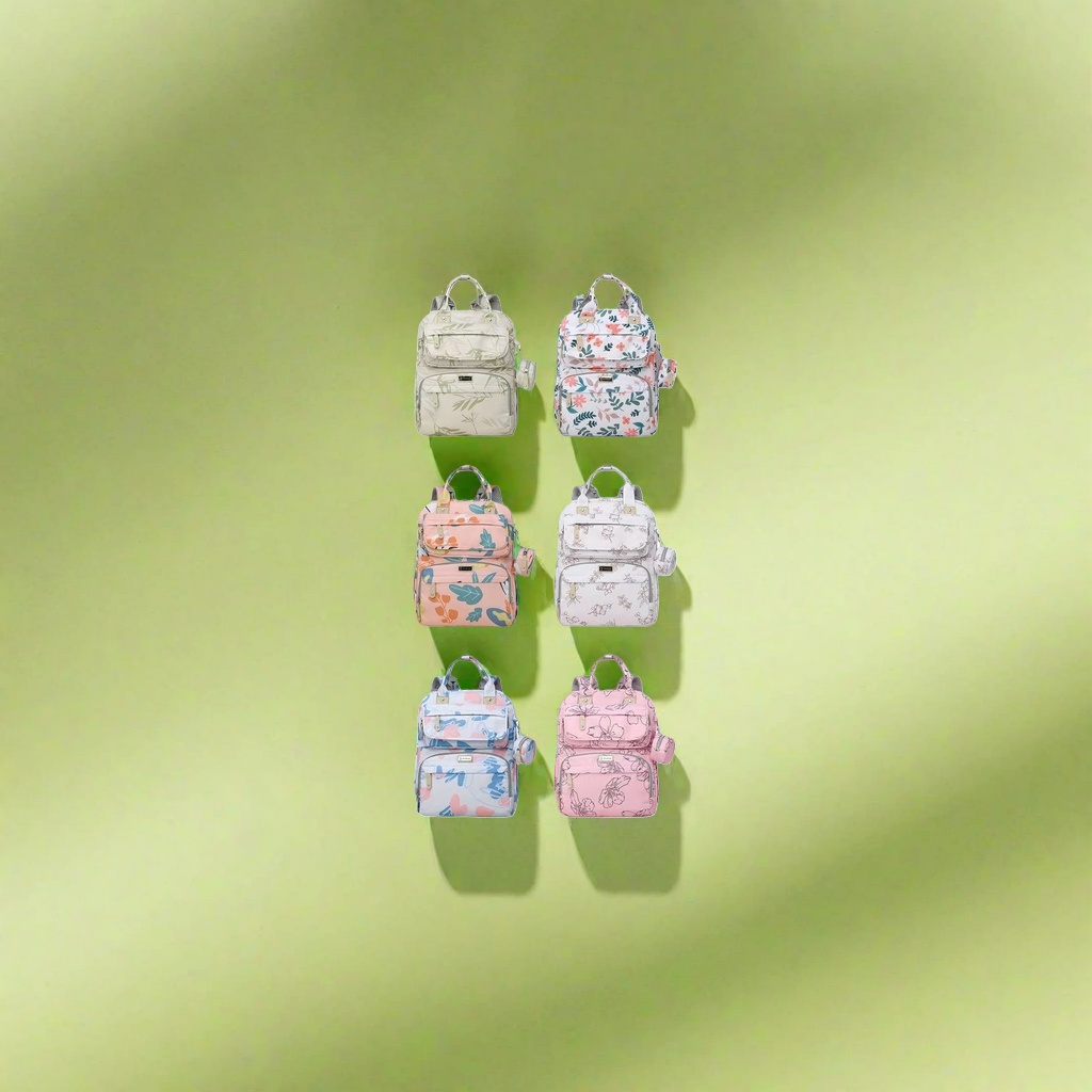A lightweight and fashionable backpack with multi-color printed designs