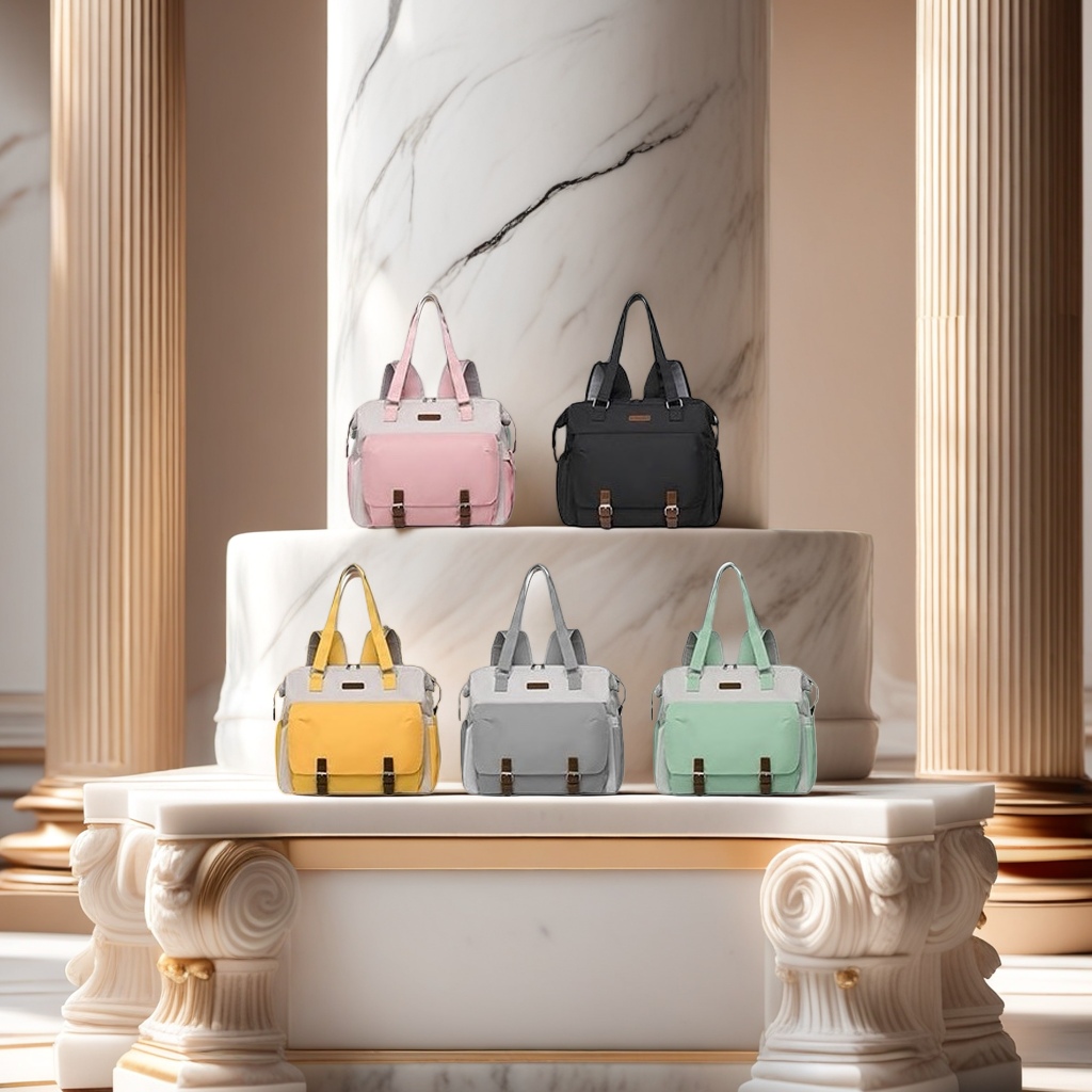 Multi-color backpacks in pink, black, yellow, gray and green Specification image