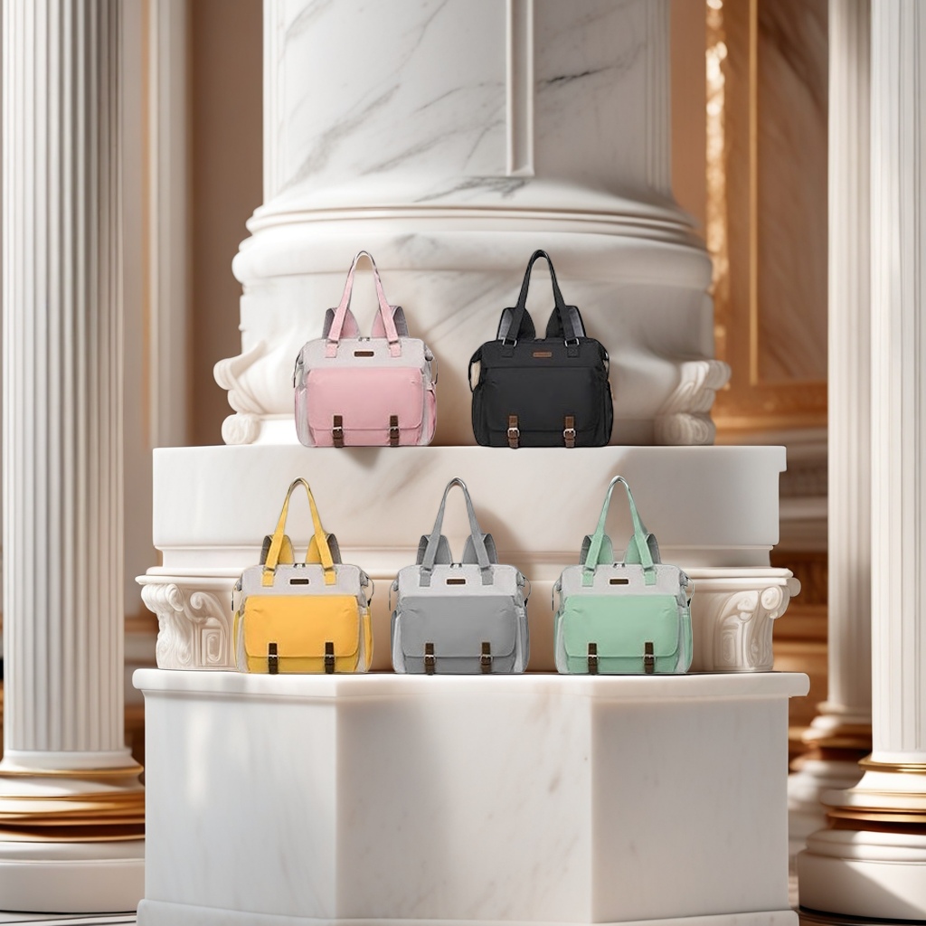 Multi-color backpacks in pink, black, yellow, gray and green Application Scenario