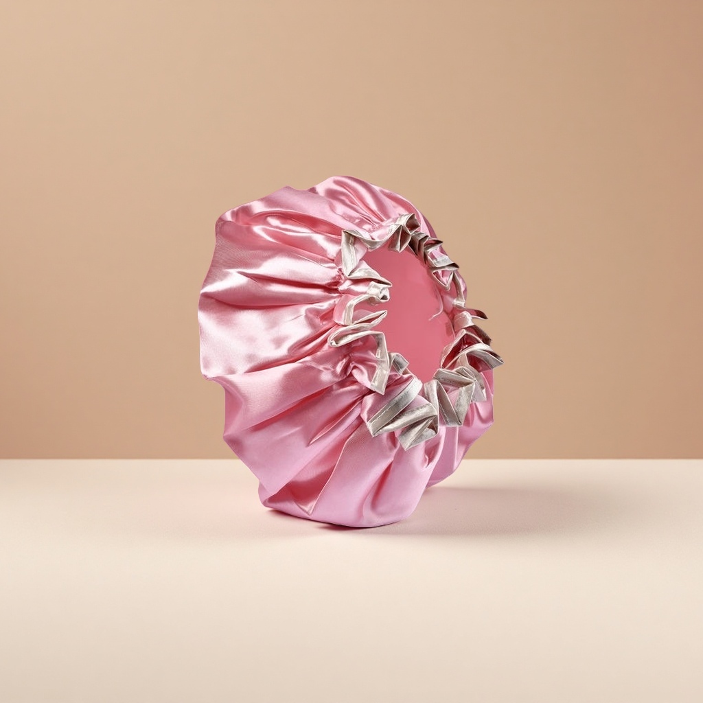 Pink silk-textured shower cap, smooth, skin-friendly, anti-slip, absorbent and quick-drying shower cap Specification image