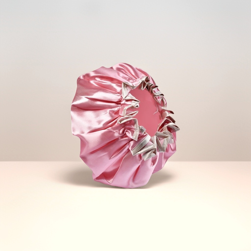 Pink silk-textured shower cap, smooth, skin-friendly, anti-slip, absorbent and quick-drying shower cap