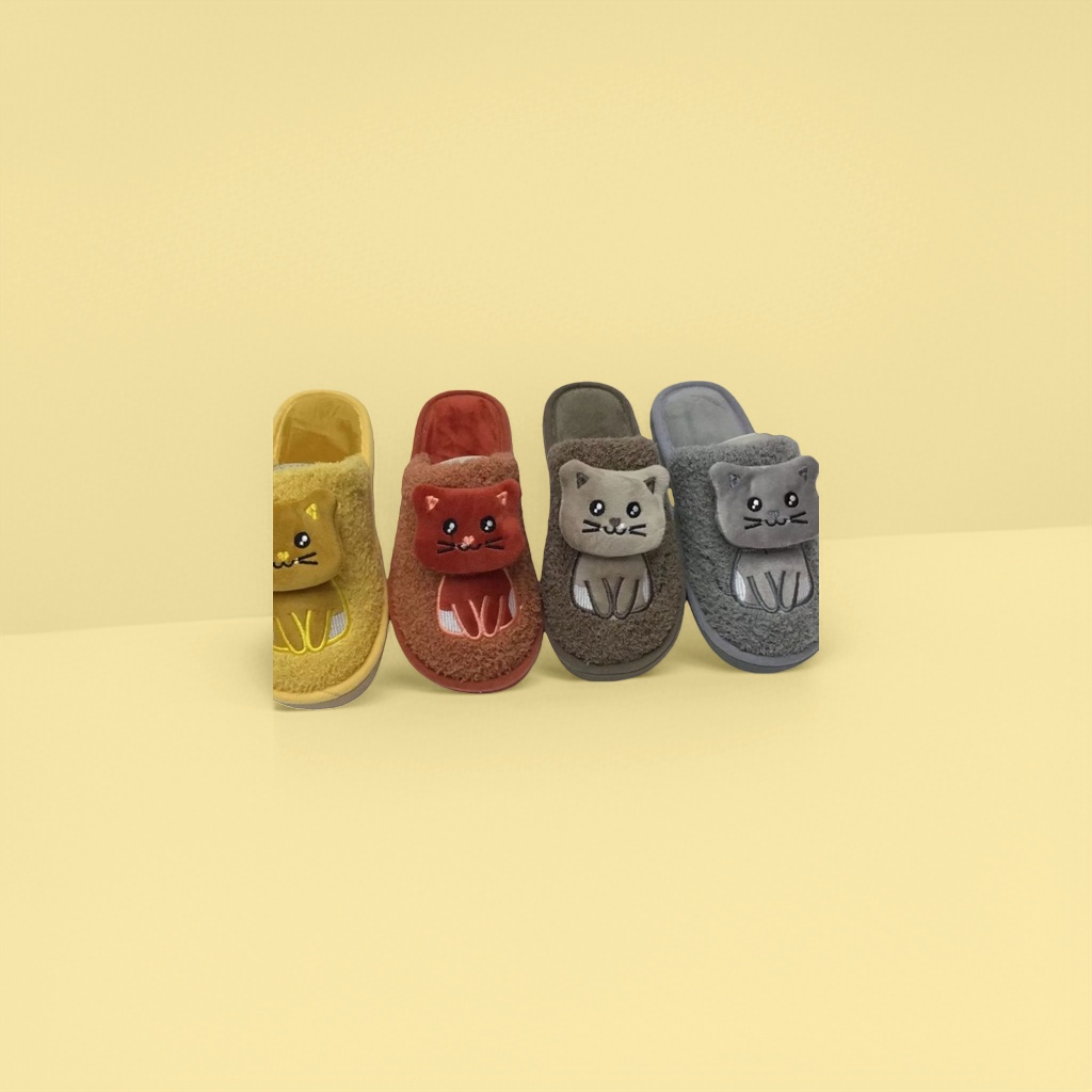 Cute cat-patterned cotton slippers for women, warm and anti-slip plush slippers for home use details Picture