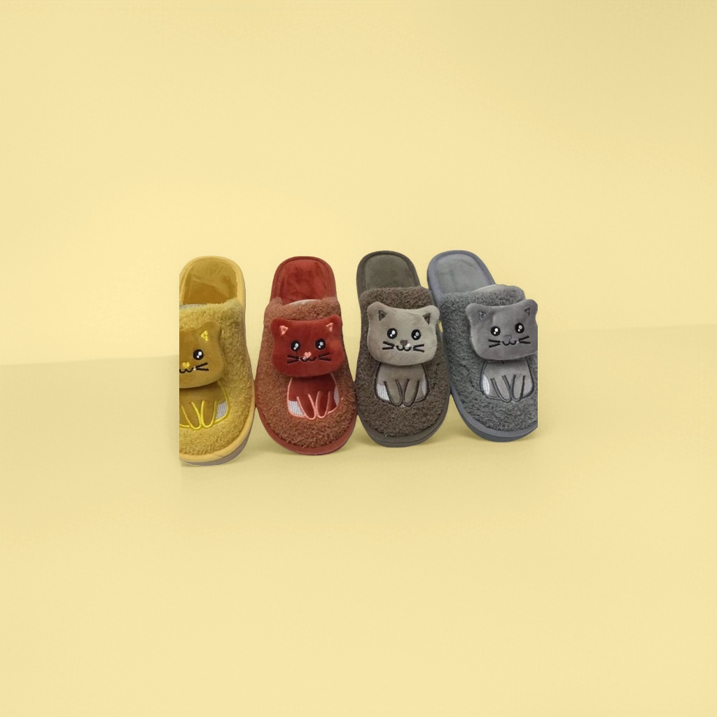 Cute cat-patterned cotton slippers for women, warm and anti-slip plush slippers for home use
